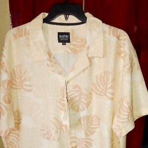 Malibu Beach Club Beach Shirt Cream and Tan Hawaiian Shirt Mens 3xl